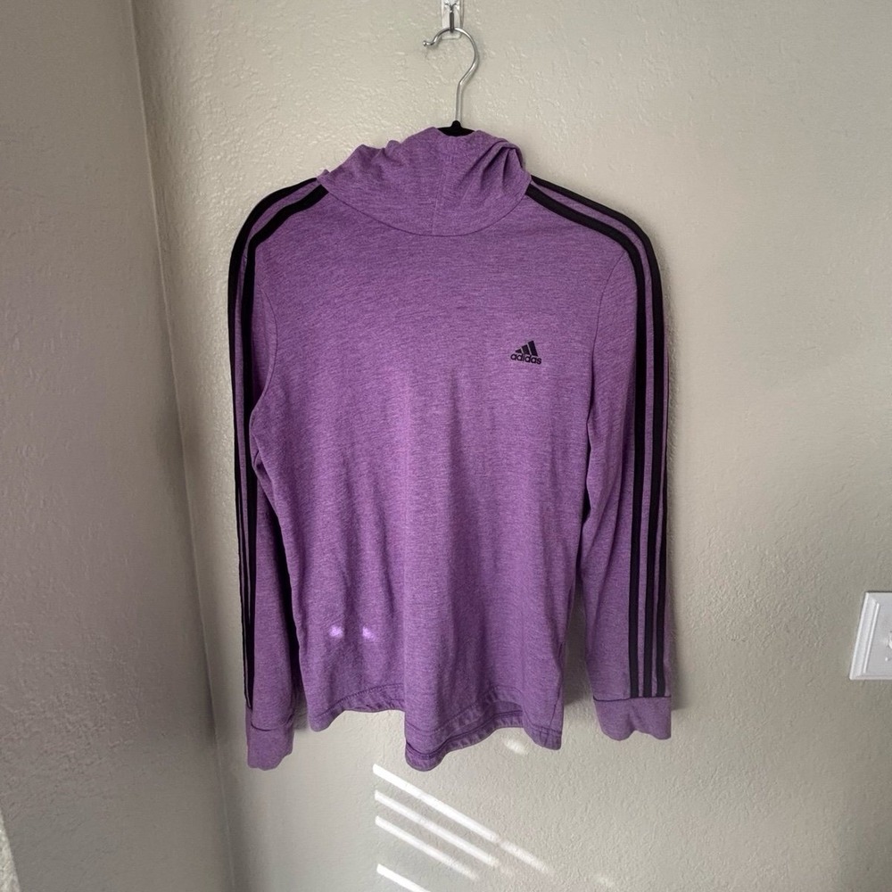 Adidas Women's Cowl Neck Iconic Stripes‎ Logo Climalite Hoodie, Purple, sz L